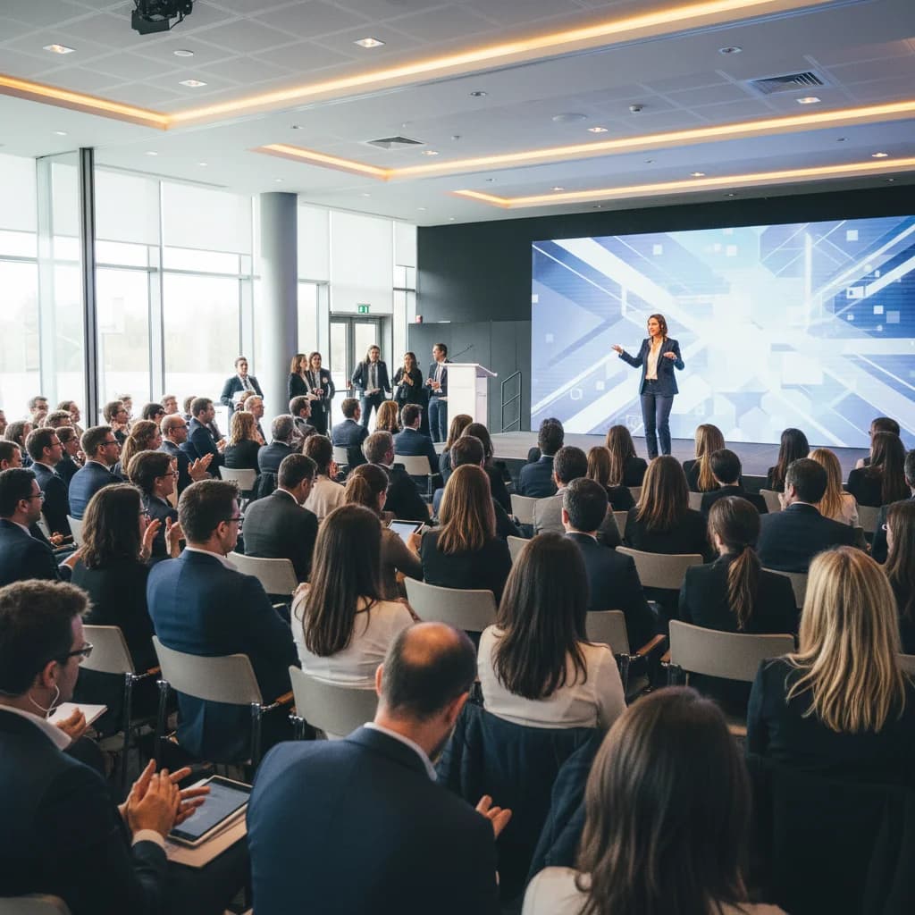 Salle de conférence moderne et lumineuse pour une convention commerciale