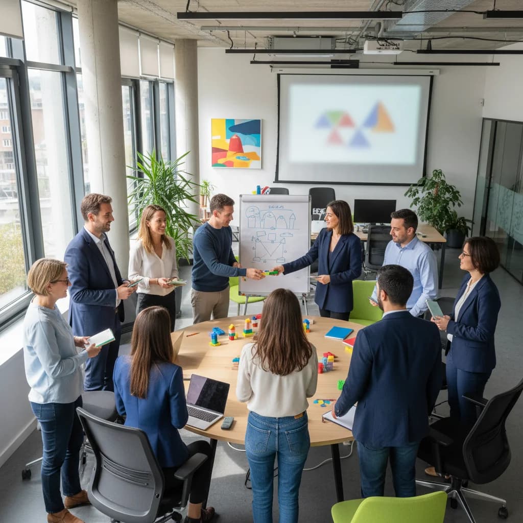 Groupe de personnes souriant lors d'une activité de team building en extérieur