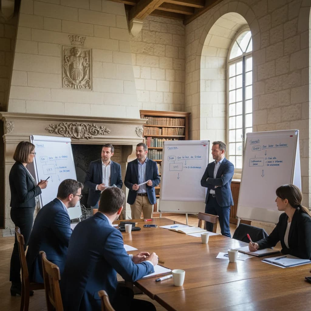 Équipe participant à un séminaire off-site dans un lieu inspirant