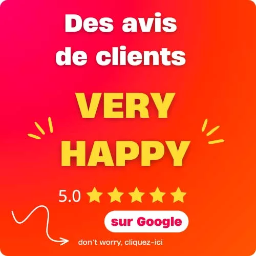 visuel des avis et retours clients de l'agence Happy Unity notant la qualité des services proposés